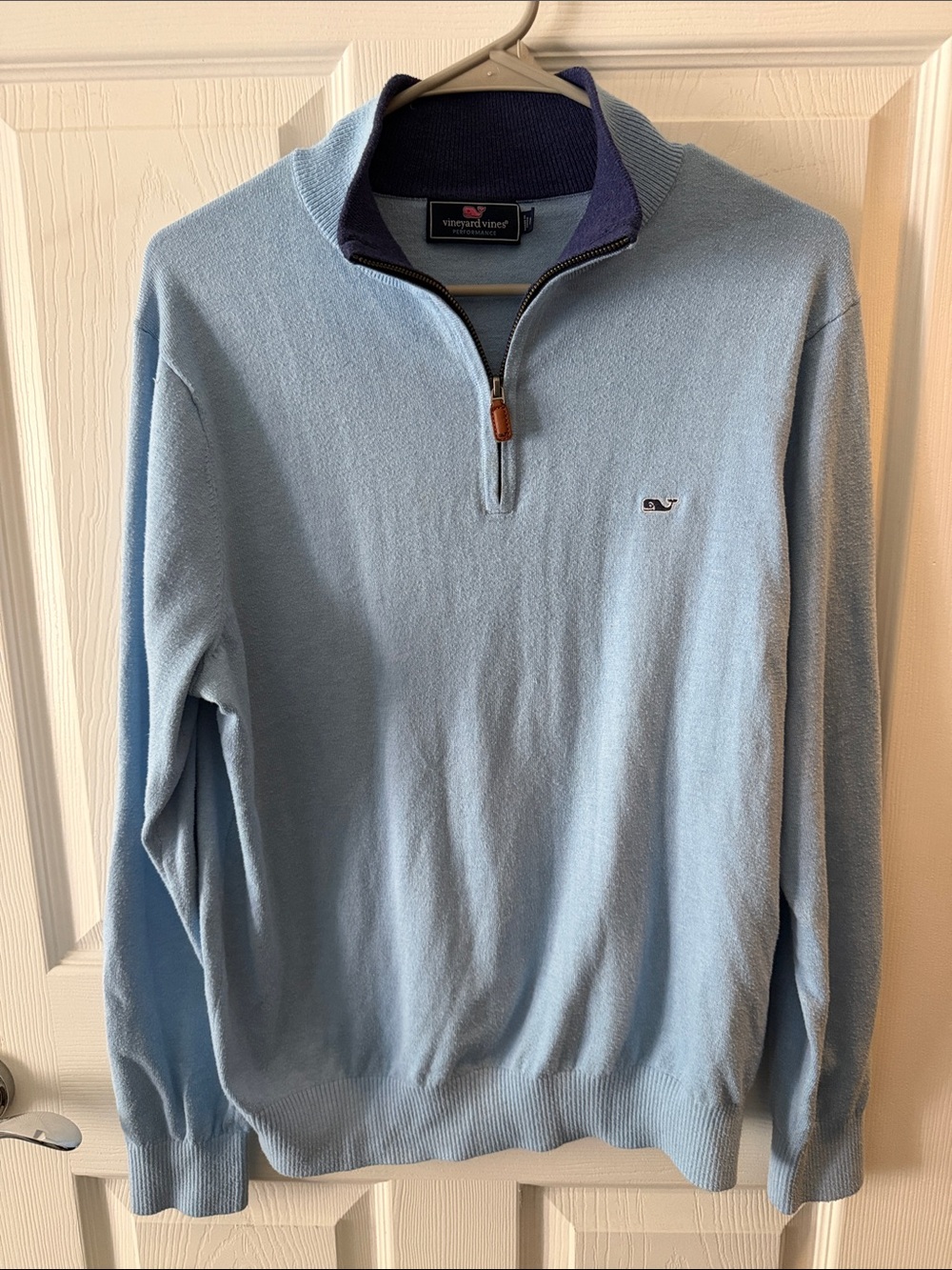 Vineyard Vines Men's Sky Blue Quarter-Zip Pullover with Navy Trim